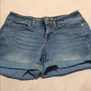 High rise midi denim short for women.